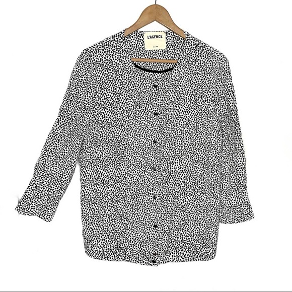 L'agence Button Down Blazer Jacket Blouse Hearts Print Long Sleeves Top Size S - Picture 7 of 10